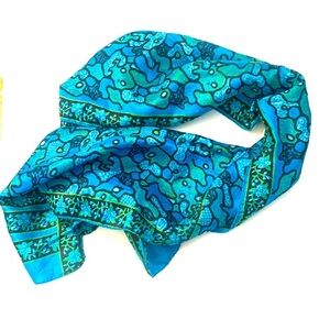 SILK FASHION Silk Blue Patterned Long Scarf